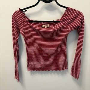 Hollister Maroon and White Striped Long Sleeve Tee